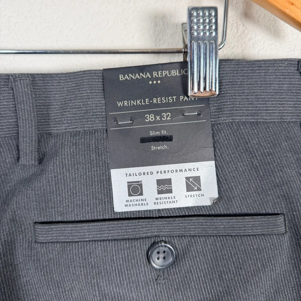 Banana Republic Dress Pants‎ Slim Fit Mens 38x32 Grey Wrinkle-Resist Stretch NWT